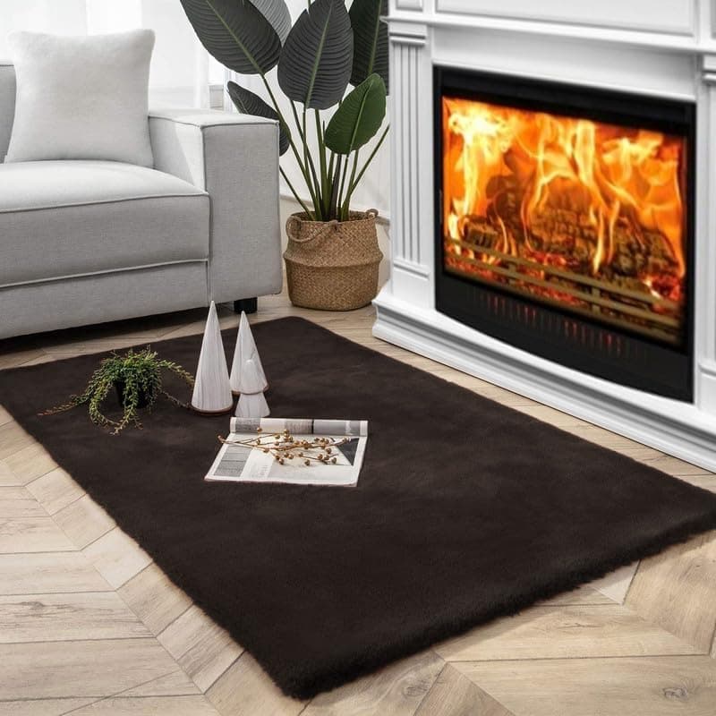 Premium Soft Rabbit Fur Area Rug Black Color - Thumbnail 1