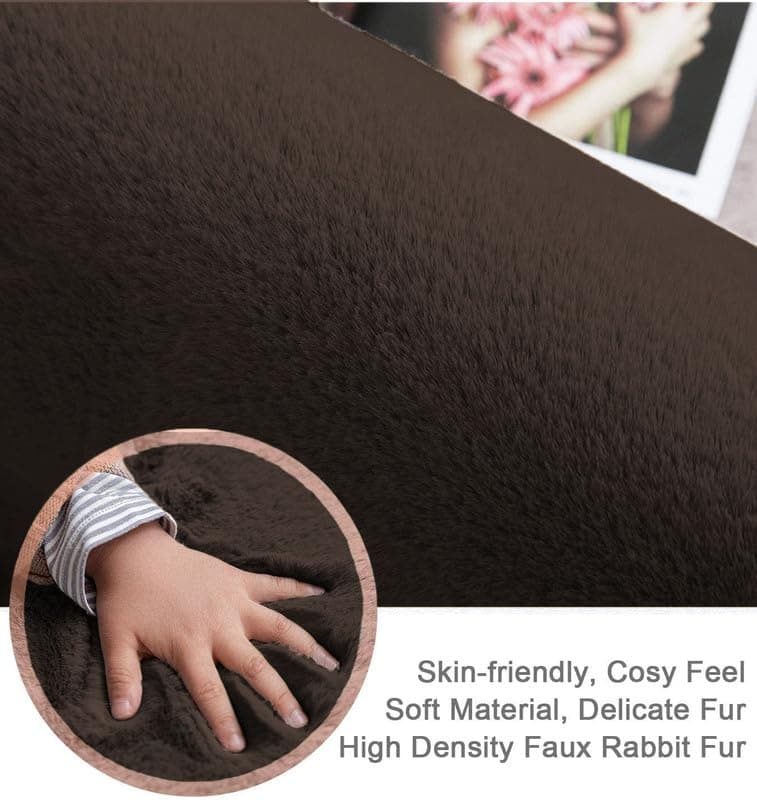 Premium Soft Rabbit Fur Area Rug Black Color - Thumbnail 3