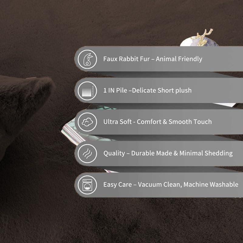 Premium Soft Rabbit Fur Area Rug Black Color - Thumbnail 4