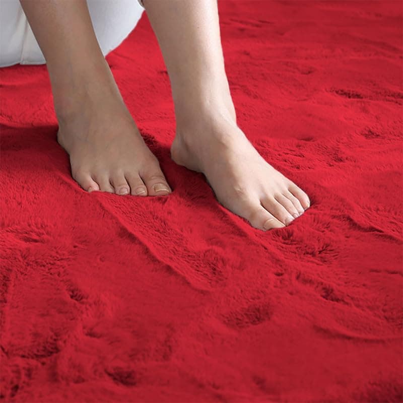 Designer Rabbit Fur Carpet for Living Room Red Color - Thumbnail 2