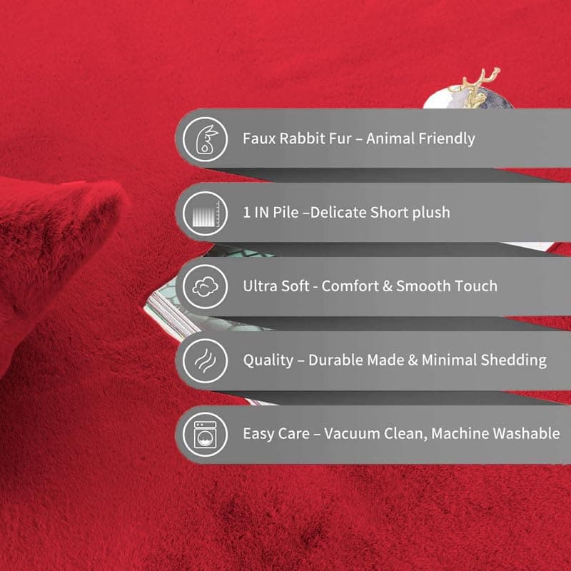 Designer Rabbit Fur Carpet for Living Room Red Color - Thumbnail 4