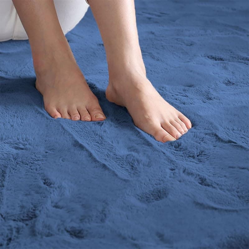 Natural Rabbit Fur Luxury Floor Rug Blue Color - Thumbnail 2