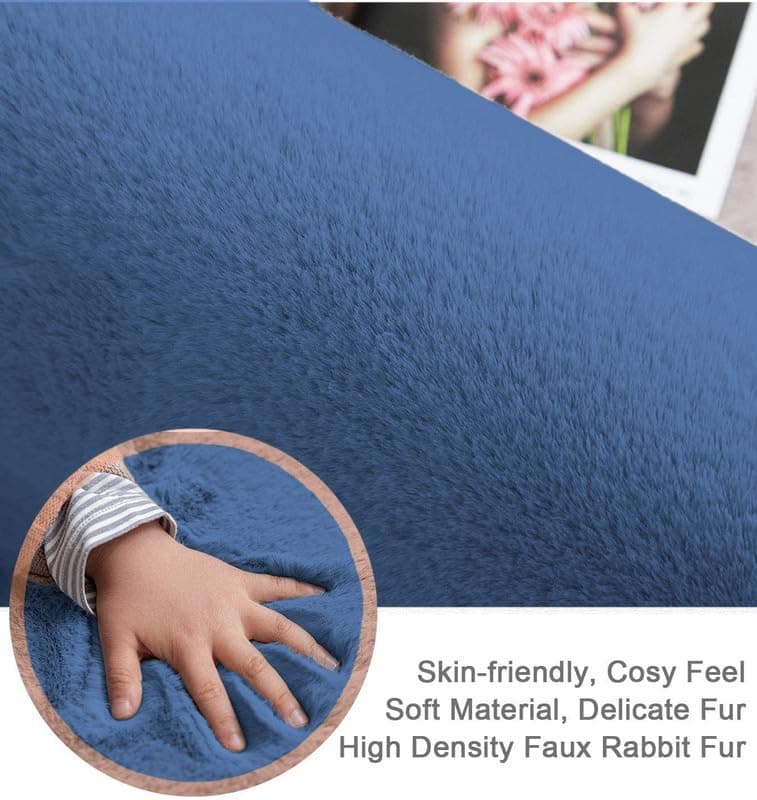 Natural Rabbit Fur Luxury Floor Rug Blue Color - Thumbnail 3