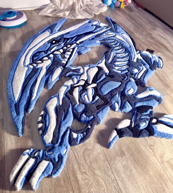Custom Blue Dinosaur Skeleton 3D Hand Tufted Rug - Thumbnail 3