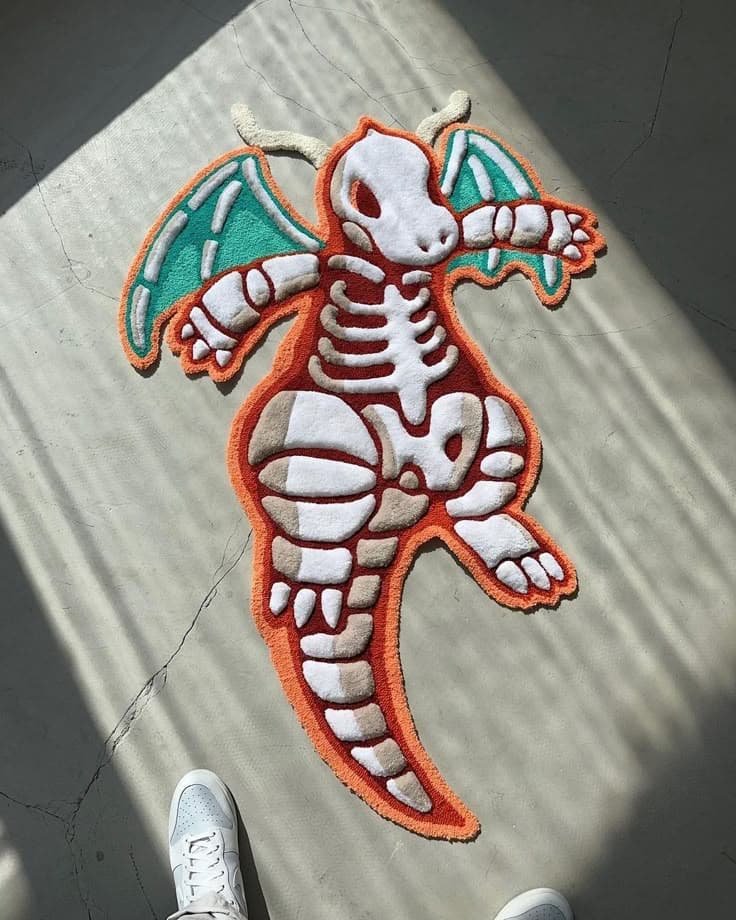 Skeleton Dragon Shaped Rug | Hand-Tufted New Zealand Wool Carpet - Thumbnail 2