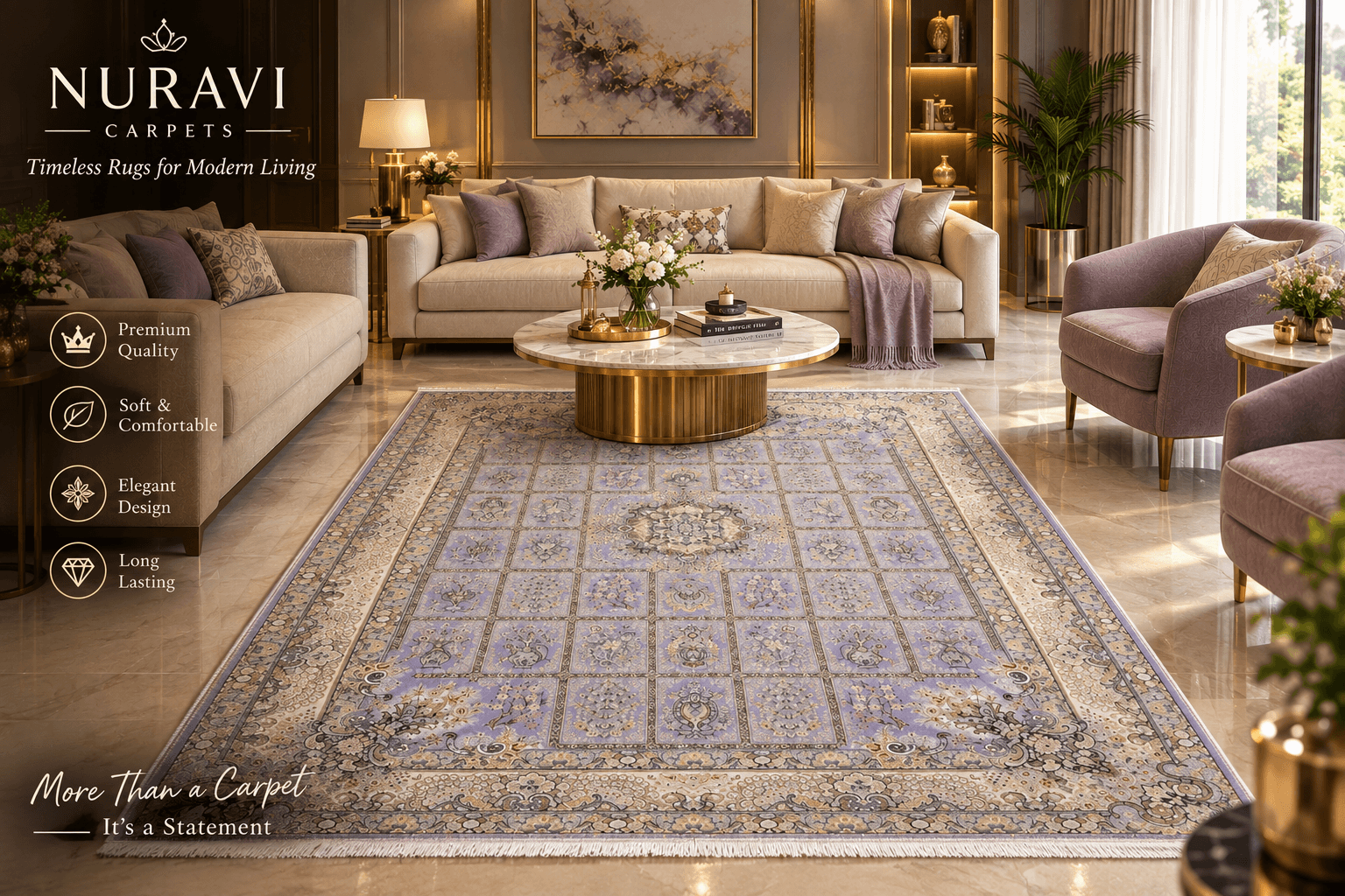 1500 Reed Lavender Irani Carpet – Persian Floral Design - Thumbnail 4