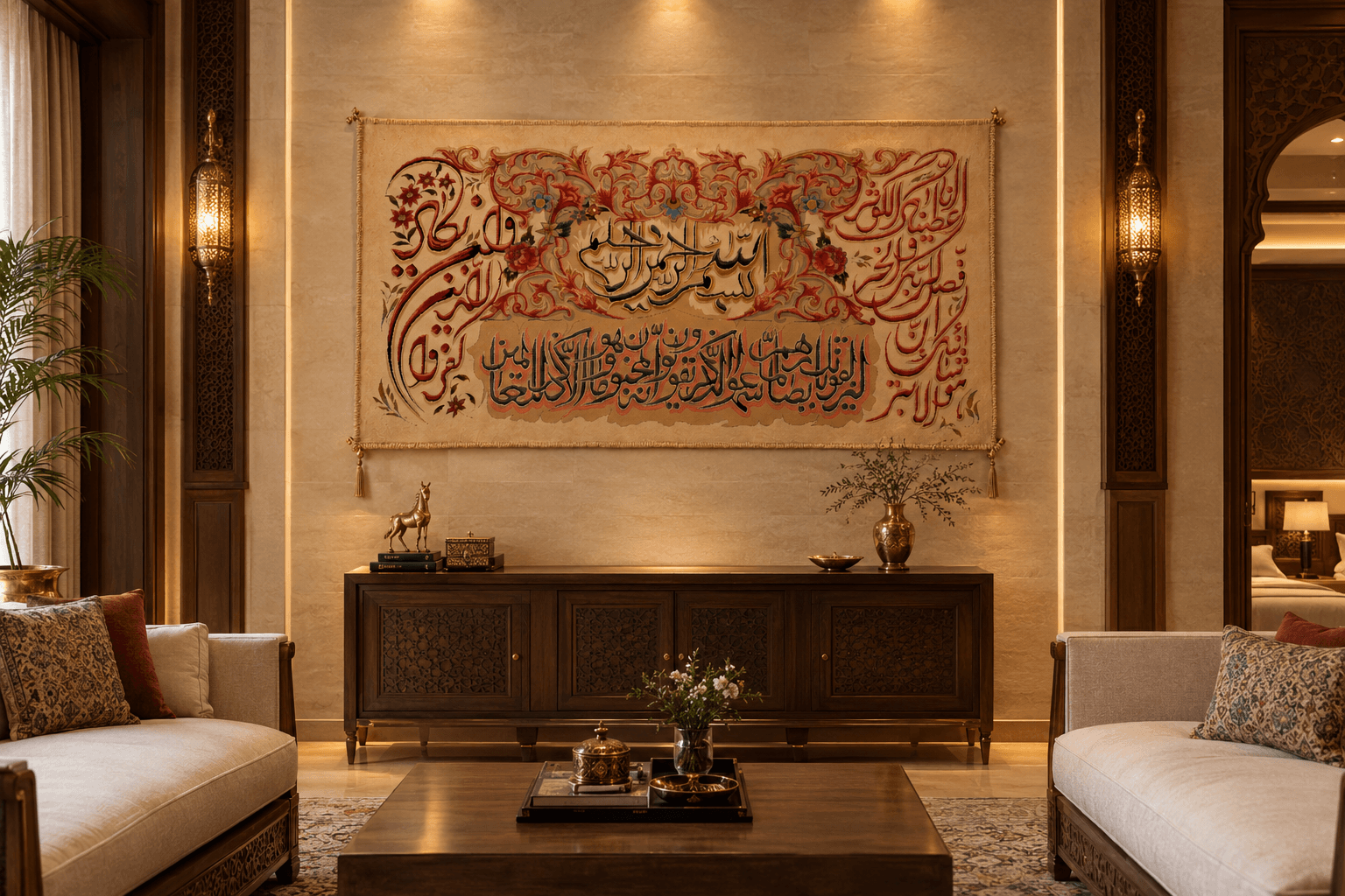 Islamic Arabic Calligraphy Wall Hanging Carpet – Premium Persian Style - Thumbnail 3