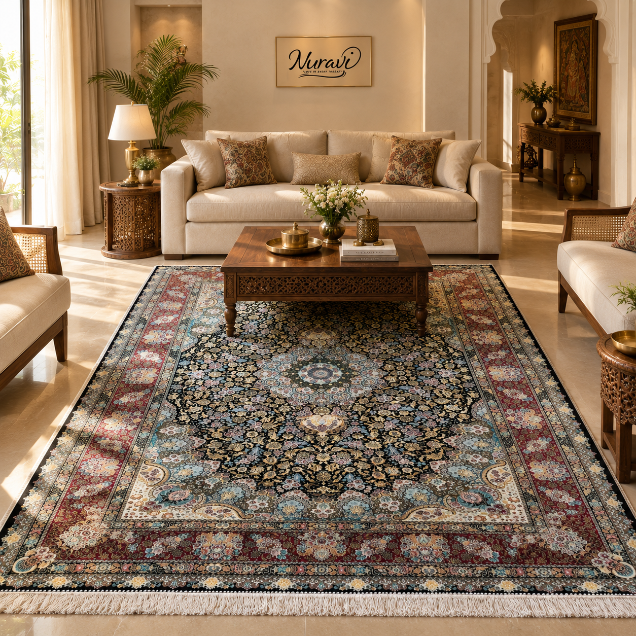Nuravi Premium Irani Silk on Silk Carpet – 1500 Reed - Thumbnail 1