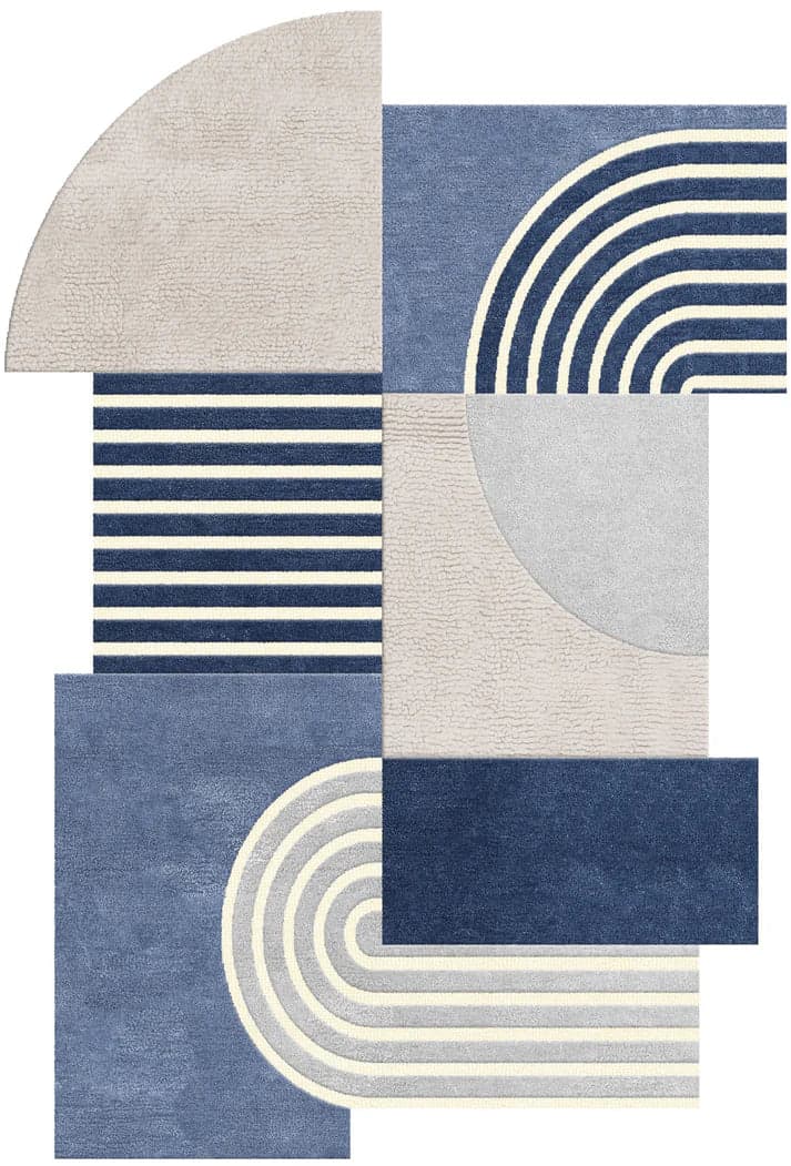 Modern Geometric Blue Cream Carpet for Living Room | Nuravi Carpet - Thumbnail 1