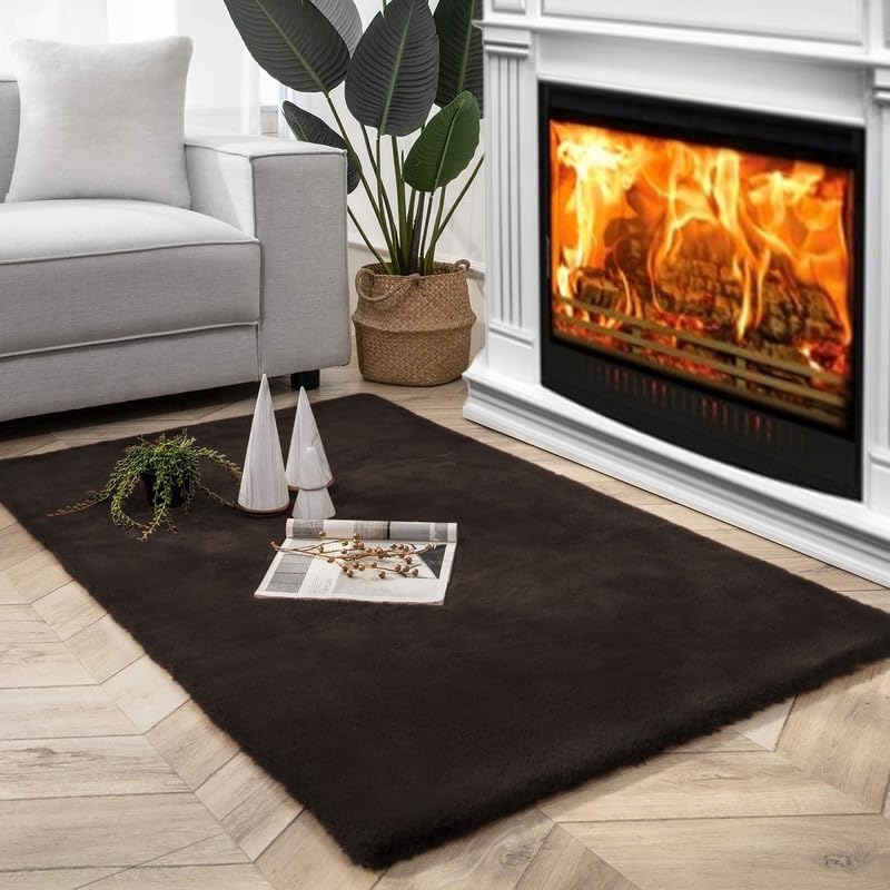 Premium Soft Rabbit Fur Area Rug Black Color - View 1