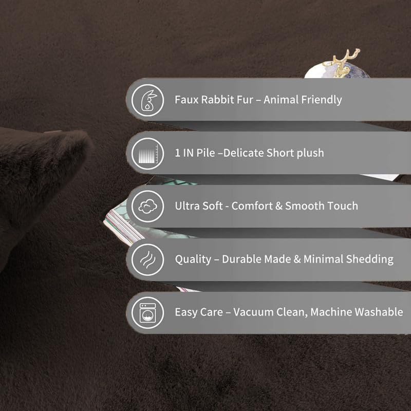 Premium Soft Rabbit Fur Area Rug Black Color - View 4