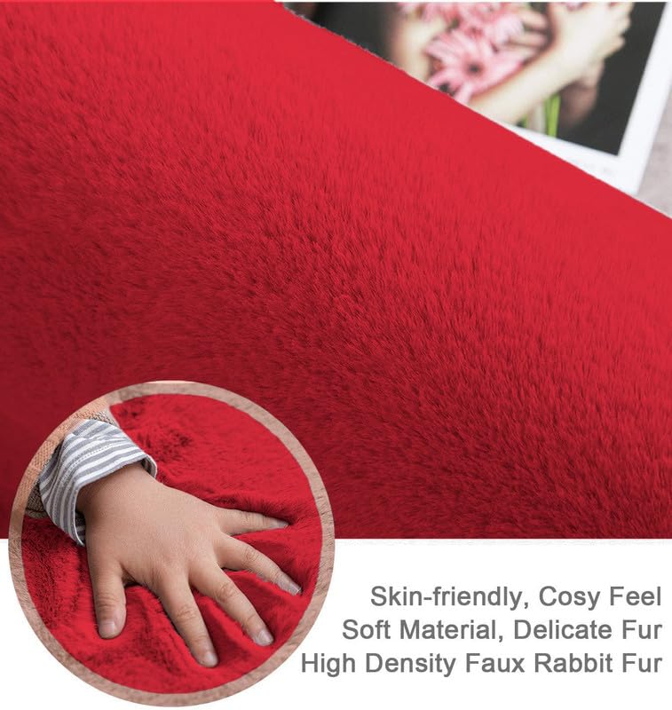 Designer Rabbit Fur Carpet for Living Room Red Color - View 3
