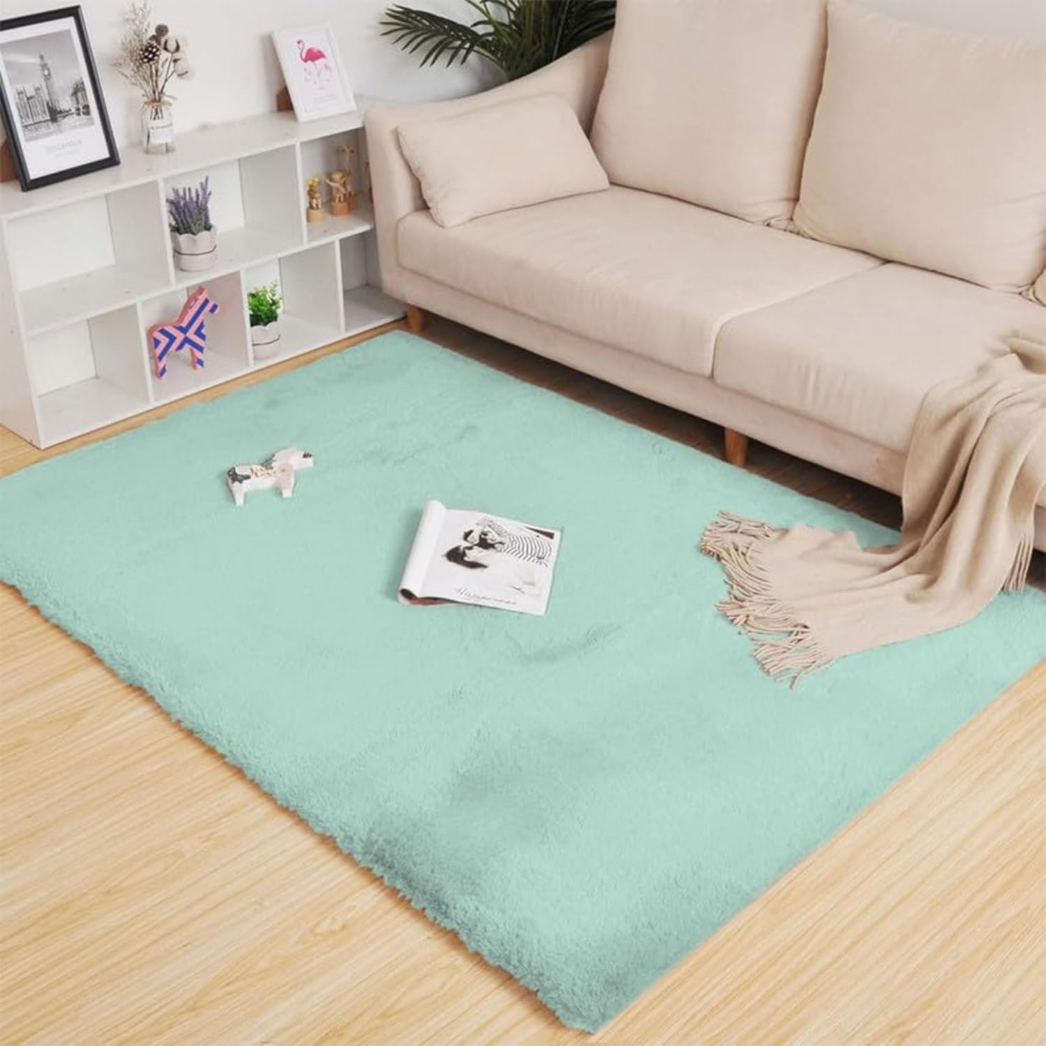 Ultra-Soft Rabbit Fur Bedroom Carpet Lime Color - View 1