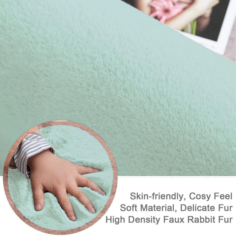 Ultra-Soft Rabbit Fur Bedroom Carpet Lime Color - View 2