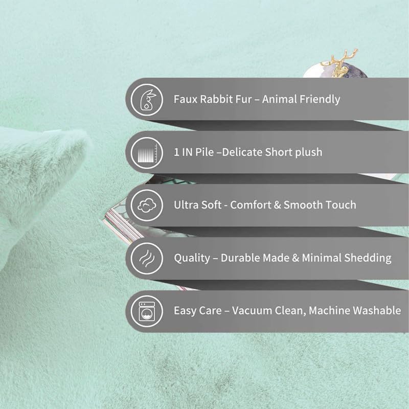 Ultra-Soft Rabbit Fur Bedroom Carpet Lime Color - View 4
