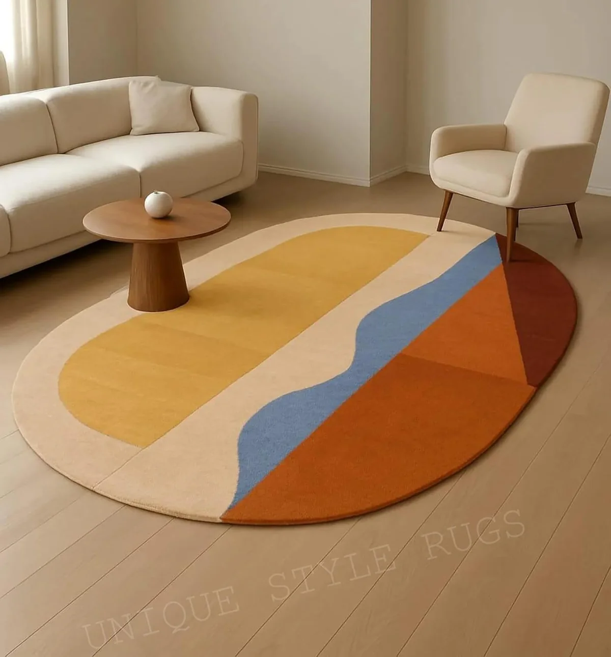 Abstract Colorful Oval Rug – Modern Geometric Area Carpet for Living Room - View 1