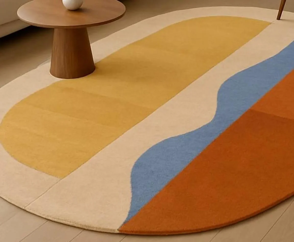 Abstract Colorful Oval Rug – Modern Geometric Area Carpet for Living Room - View 2
