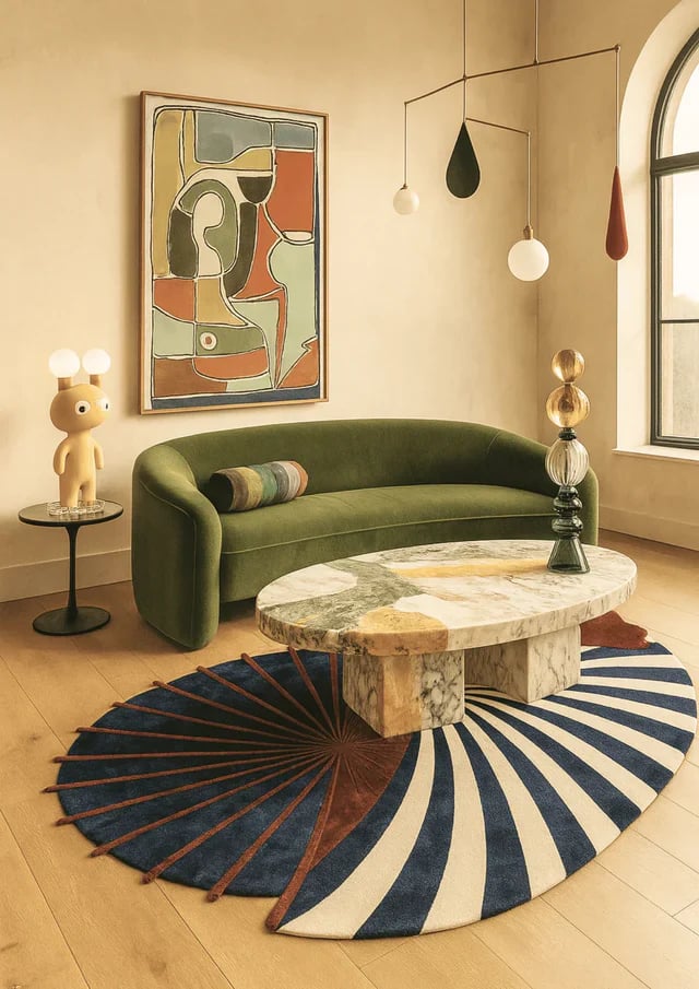 A modern, sculptural area rug with a hybrid design - View 2