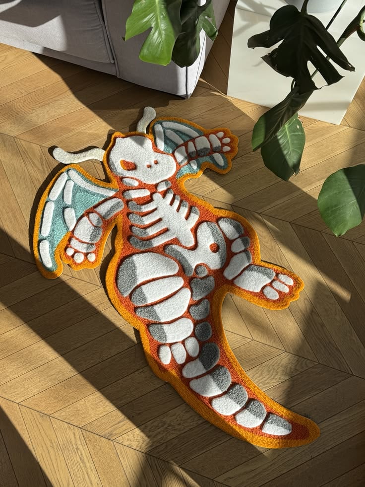 Skeleton Dragon Shaped Rug | Hand-Tufted New Zealand Wool Carpet - View 1