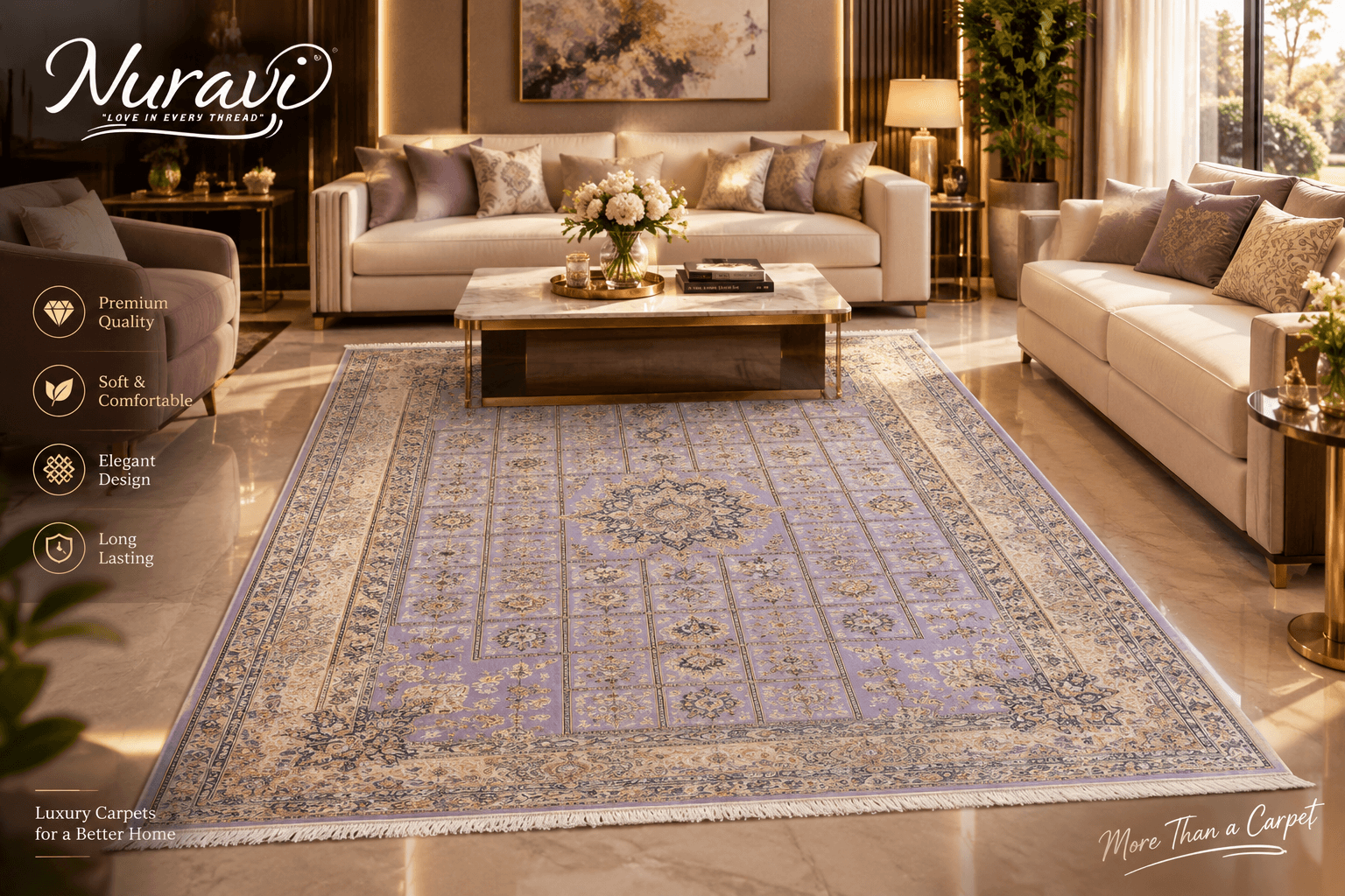 1500 Reed Lavender Irani Carpet – Persian Floral Design - View 1