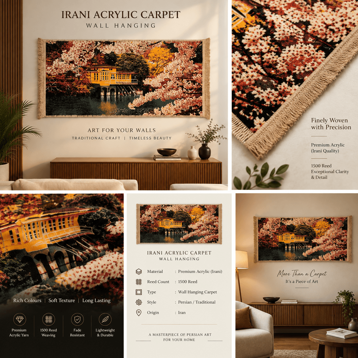 Irani Acrylic Wall Hanging Carpet | 1500 Reed Scenic Carpet - View 4