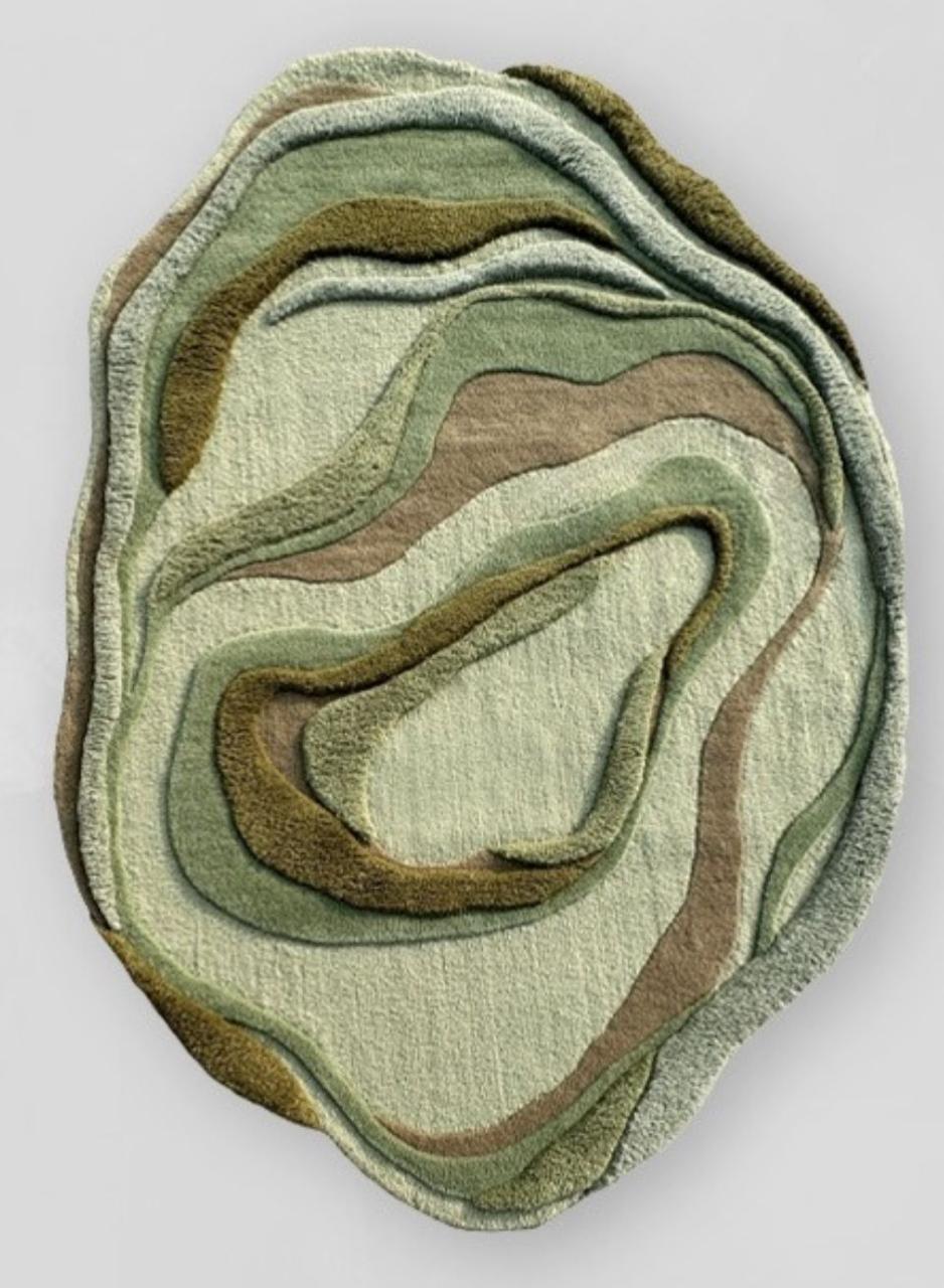 Abstract 3D Textured Green & Beige Area Rug – Nuravi Carpet - View 3