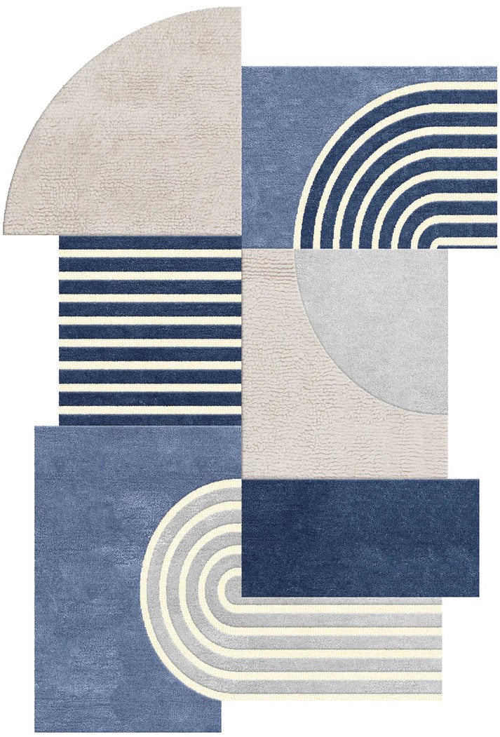 Modern Geometric Blue Cream Carpet for Living Room | Nuravi Carpet - View 1