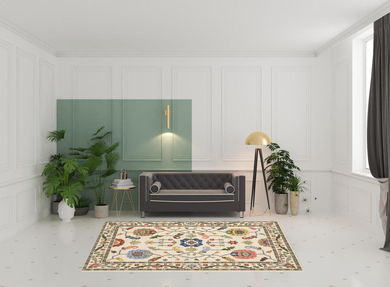 Handwoven Ivory Traditional Floral Area Rug – Multicolor Vintage Oriental Desig - Handmade Carpet by Nuravi